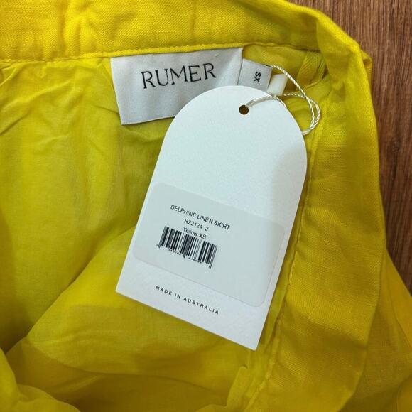 NWT RUMER Delphine Linen Maxi Skirt In Yellow Size XS - Picture 4 of 7